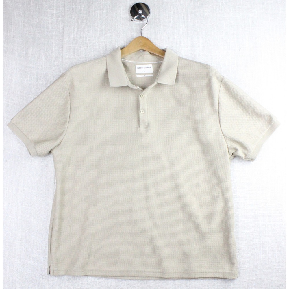 Hudson & Barrow Mens XL Polo Beige Tan Waffle Knit Short Sleeve Quiet Luxury